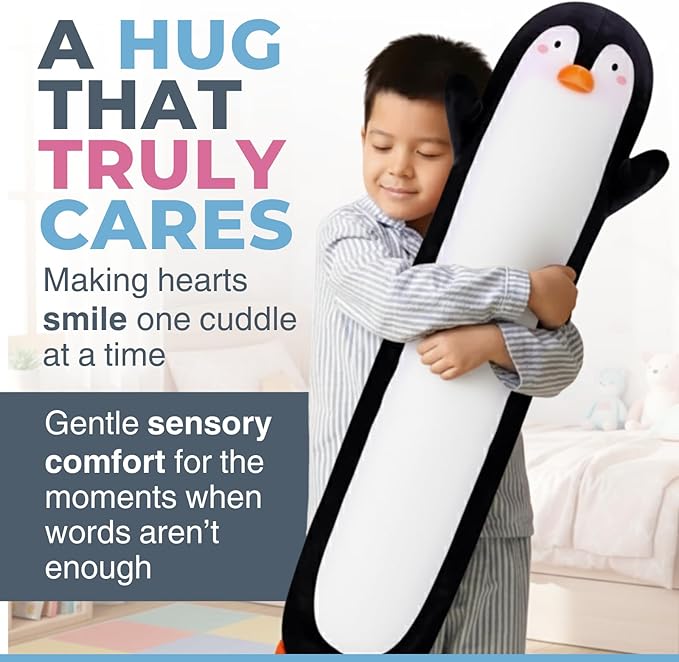 Penguin Plush Body Pillow for Kids | Long Stuffed Animal Cuddle Pillow | Soft Hugging Toy | Plushie Gift for Girls & Boys | Long Plush Body Pillow for Sleep & Comfort | Medium, 35 Inches