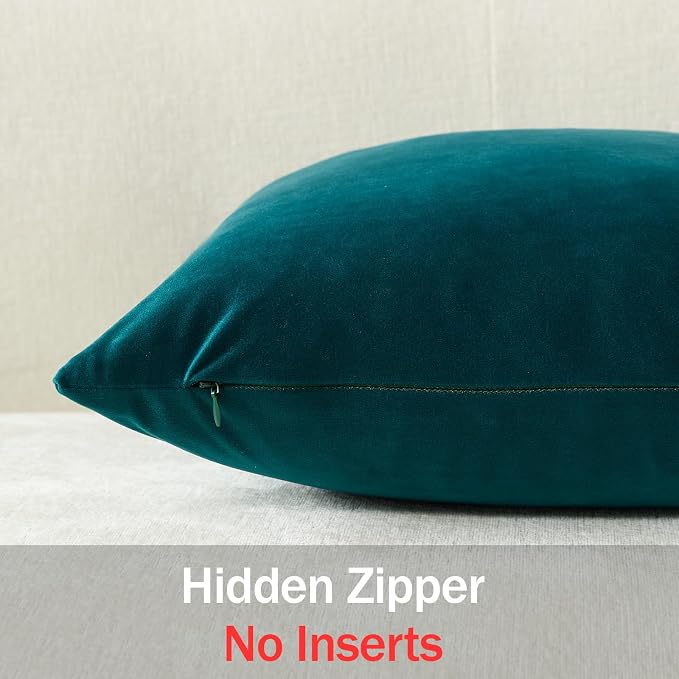 Euro Sham Covers 24x24 Teal: Pack of 2 Cozy Soft Velvet Square Modern Luxury Decorative Throw Pillow Cases for Sofa Couch Living Room Bed Home Decor