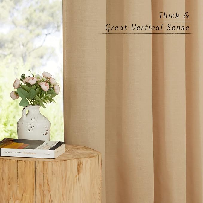 NICETOWN Linen Flax Semi Sheer Curtains 92" Length, Grommet Window Treatments Privacy Added with Light Penetration Vertical Drapes for Loft/Home Office, Burlap, W55 x L92, 2 Panels