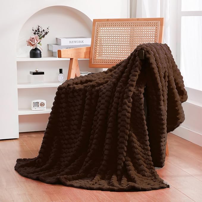 Puncuntex Brown Throw Blanket 50"×60" inches Fuzzy 3D Jacquard Decorative | Flannel Fleece Super Soft Plush Cozy Blanket for Couch Sofa Chair Lightweight