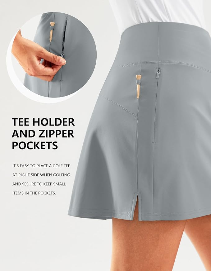 16" Golf Skirt with 2 Zipper Pockets | Tee Holder, Mesh Shorts, High Waisted, Casual, Pickleball, Athletic, Tennis, Skorts for Women