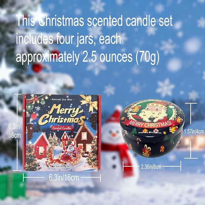 Christmas Scented Candle Set - 4 Pack (2.5oz Each) - Holiday Scents: Cranberry, Apple Cinnamon, Mistletoe & Christmas Wreath - Natural Soy Wax, Festive Aromatherapy Gifts