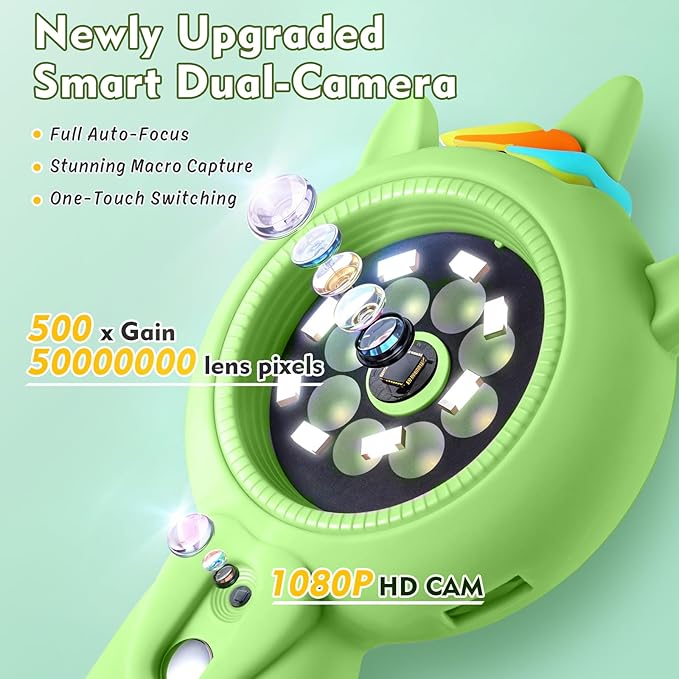 Kids Microscope- 500x Magnification,16X Zoom,Handheld Microscope for Kids with HD Cam,Portable Science Learning Tool,Christmas Birthday Gifts for Boys Girls Aged 3-12（Green）