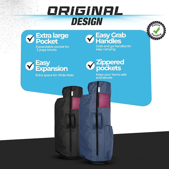 MAGNILAY Yoga Mat Bag - for Women and Men, Yoga Bag with Pockets and Adjustable Strap, Yoga Mat Carrier, Fits Mats Blocks and Yoga Accessories for Workouts, (32" L)