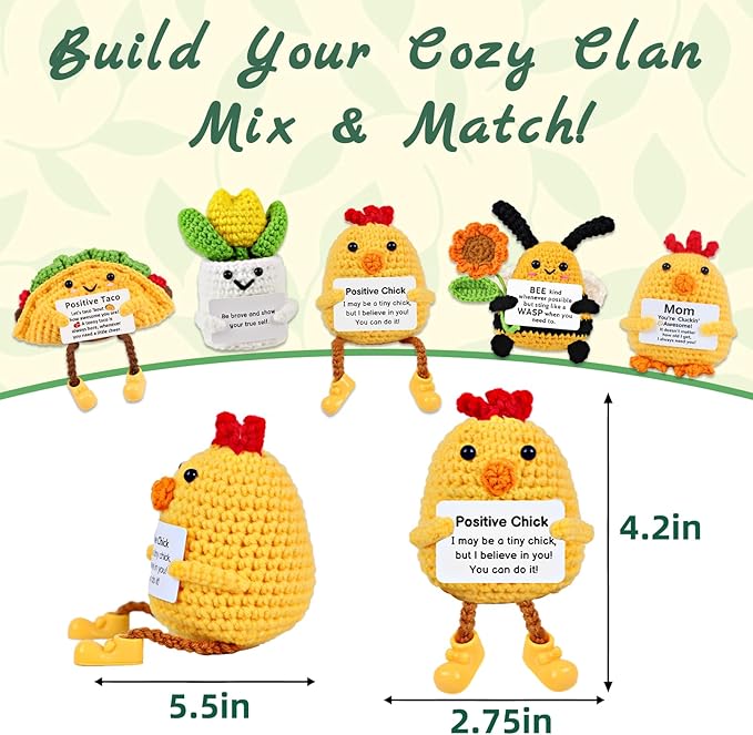 PARTY TONIGHT Mini Funny Positive Crochet Chick - Mothers Day Graduation Gifts for Women College Student Crochet Animals Emotional Support Chick Birthday (Positive Crochet Chick)
