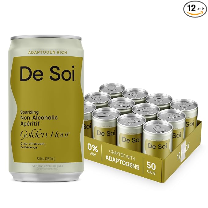 De Soi Golden Hour Mocktails NA Drinks 8 fl oz (12-pack) - Adaptogen Drink, Sparkling Drink with Calming Botanicals, Mocktail Drinks, Gluten Free, No Artificial Flavors