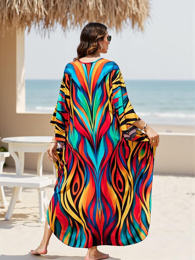 Mumu Dresses for Women Plus Size, Bohemian Kaftan Beach Cover Up Long Maxi Nightgown Soft Loungewear