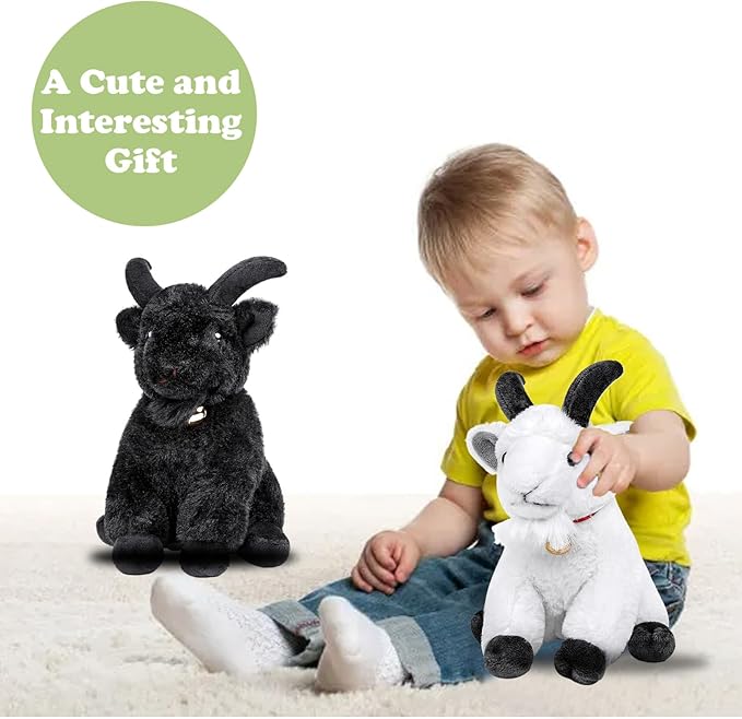 Screaming Sitting White Goat with Bell Plush Animal Toy 10in, Realistic Screaming Goat Plush Toy, Cute and Funny White Goat Animal Plushies Model Gift Collection for Kids