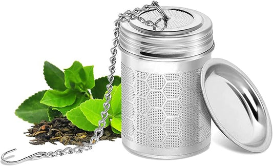 Tea Infuser for Loose Tea, Extra Fine 304 Stainless Steel Tea Strainer Stepper with Heat-Resistant Silicone Handles and Lid, Large Capacity Tea Basket Filter for Mug, Cup (Small)