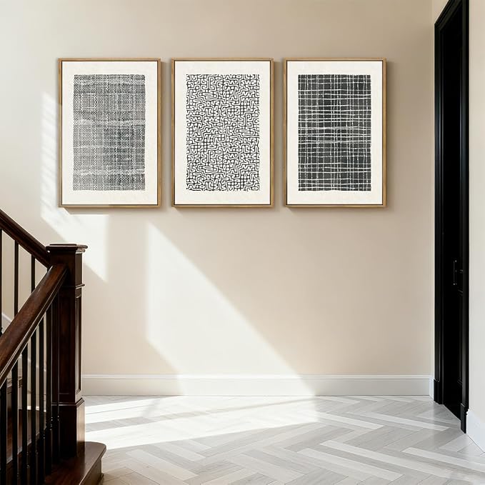 BINCUE Abstract Line Wall Art Set of 3 Modern Neutral Black Wall Decor Geometric Minimalist Artwork for Living Room Bedroom Office Bathroom 24"x36" Gift