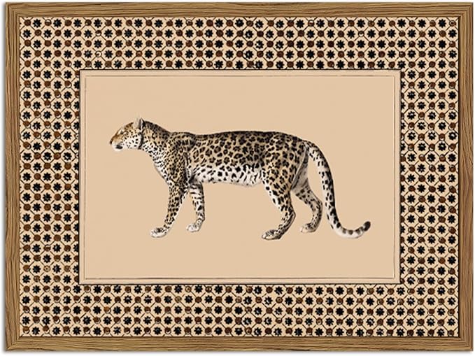 Vintage Leopard Wall Art Cheetah Safari Wall Decor Paintings, Wildlife Animal Poster Canvas Prints Aesthetic for Living Room Bedroom 16x24 inch Wood Framed