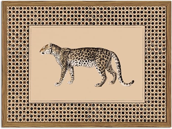 Vintage Leopard Wall Art Cheetah Safari Wall Decor Paintings, Wildlife Animal Poster Canvas Prints Aesthetic for Living Room Bedroom 24x36 inch Wood Framed