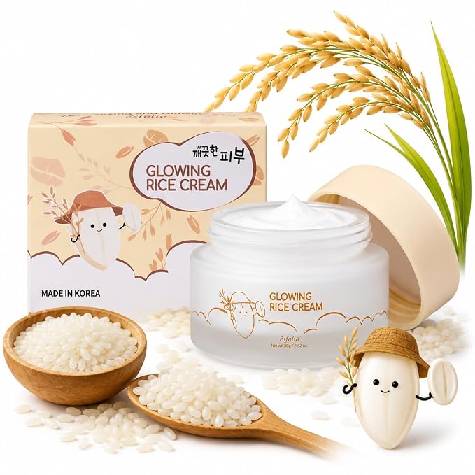 esfolio made in Korea Rice Facial Cream 2.82 oz (80 g) Daily Moisturizing Face Cream with Rice Extract, Lightweight and Smooth Texture, Facial Skin Care Moisturizer for Morning and Evening Use
