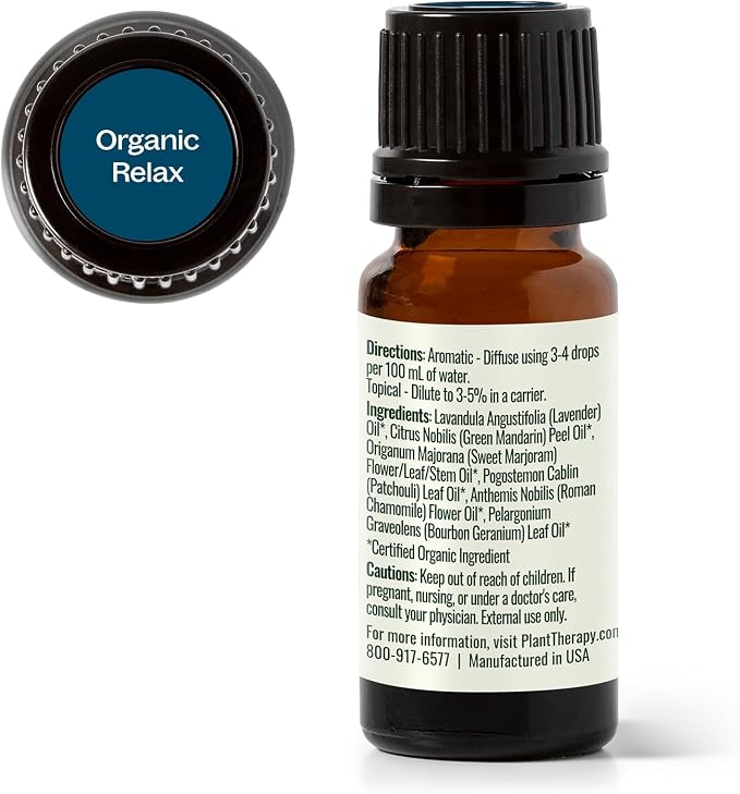 Plant Therapy Organic Relax Essential Oil Blend 100% Pure, Undiluted, Natural Aromatherapy, Therapeutic Grade 10 mL (1/3 oz)