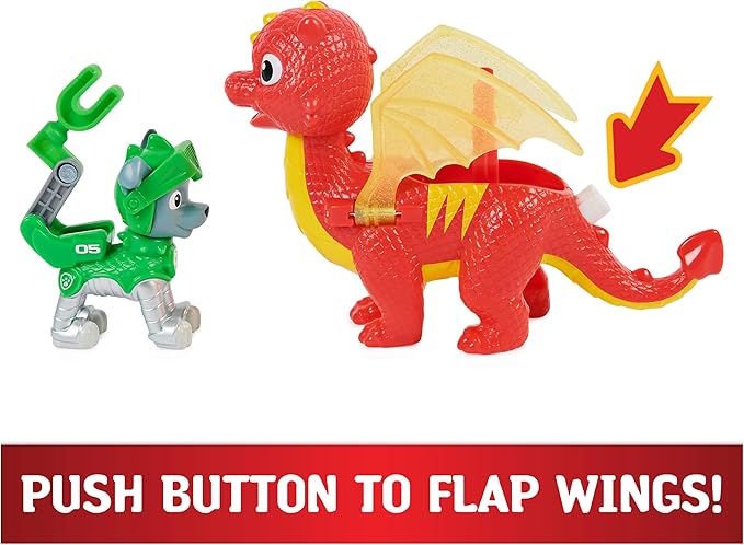 Paw Patrol, Rescue Knights Rocky and Dragon Flame Action Figures Set, Kids Toys for Ages 3 and up