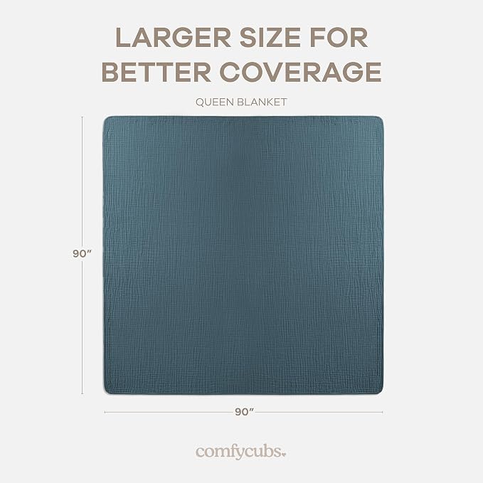 Comfy Cubs Adult Muslin Blanket 90x90” Queen Swaddle Blankets, Neptune | 6 Layer Soft, Breathable & Lightweight Muslin Adult Blanket - Machine Washable & Designed in the US Bedding for All Seasons