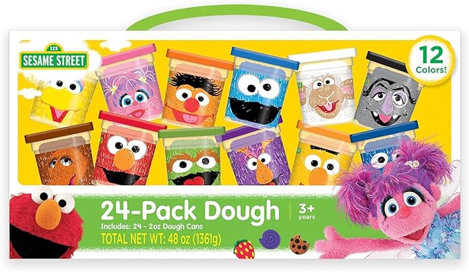 Leap Year Sesame Street 24-Pack of Dough with Carrying Handle, Includes 24 cans of 2oz Dough in 12 Popular Colors, Gift for Kids