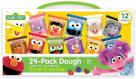 Leap Year Sesame Street 24-Pack of Dough with Carrying Handle, Includes 24 cans of 2oz Dough in 12 Popular Colors, Gift for Kids