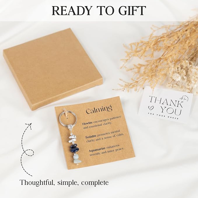 Sensemory Crystal Keychain Calming Gifts For Women, Anxiety Healing Stress Relief Reduction Stones, Crystal Therapeutic Gifts