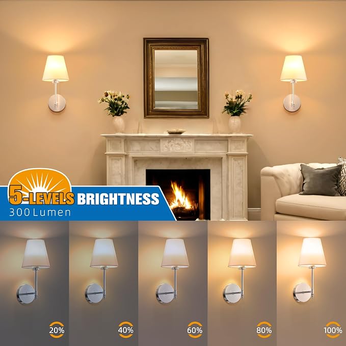 14.5 inch Battery Operated Wall Sconce Set of 2,Brushed Nickel Rechargeable Wall Lights with 10400mAh Dimmable Bulbs and Remote,9 Colors Wireless Sconces for Bedroom Living Room Decor