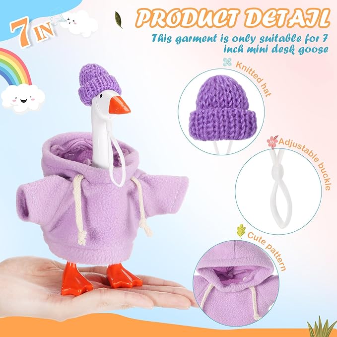 4 Set 7 Inch Mini Desk Goose Knitted Outfits Magnetic Goose Key Holder Multiple Colors Clothes for Magnetic Duck Statue Desk Key Holder Decor(Hooded)