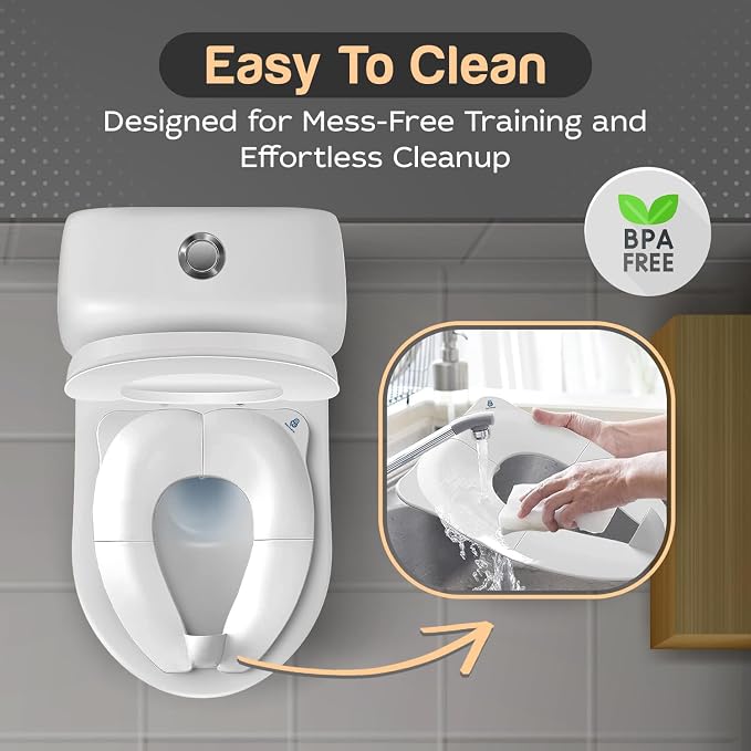 Baby Proof Me Travel Potty Training Seat for Toddlers Boys and Girls – ABS Plastic Foldable, Non-Slip Suction Cups, Fits Round & Oval Toilets, Portable Toilet Seat for Kids, Includes Free Travel Bag
