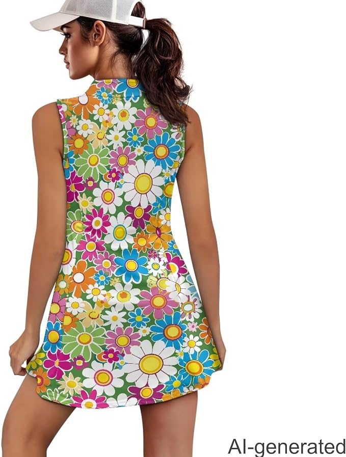 Golf Dress Tennis Dresses for Women with Built in Shorts and Pockets Sleeveless Athletic Dress Workout Dress