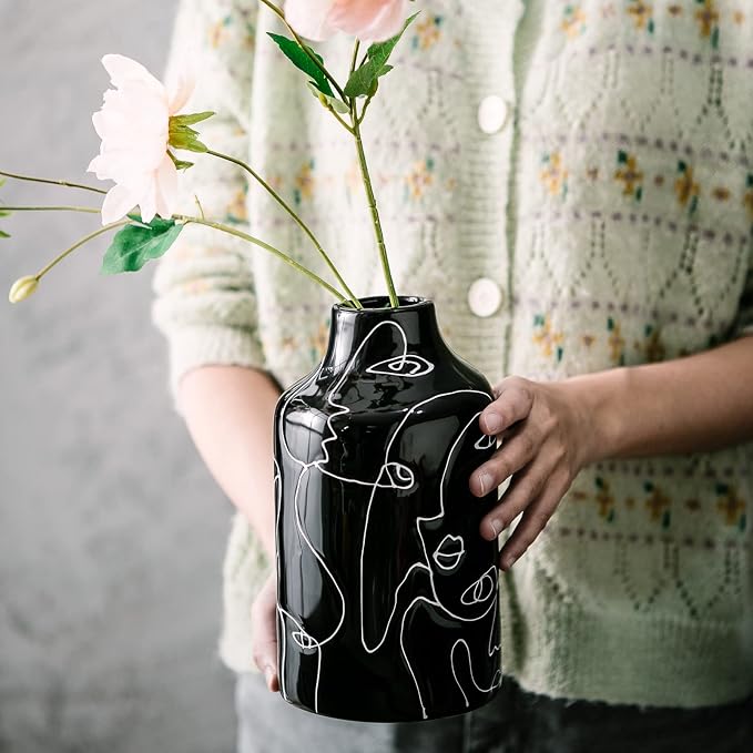 Kimdio Ceramic Vase Irregular face Design Decorative Flower Vase for Home Decor Living Room, Home, Office, Centerpiece,Table and Wedding