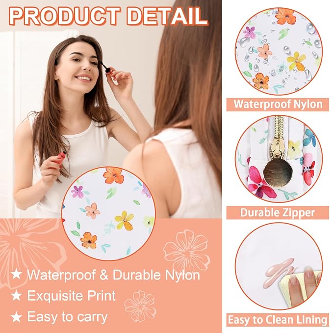 UIXIZQ Waterproof Mini Floral Makeup Bag Pouch for Purse,Nylon Flower Cosmetic Travel Bag Small Preppy Toiletry Organizers for Women Girl,Cute Zipper Pouch Coin Purse for Work(Mini Colorful-Flowers)