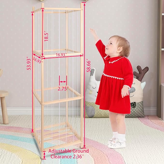Wooden Stuffed Animal Storage Zoo Stuffed Animal Holder,Space Save Vertical Stuffed Animals Organizer with Elastic for Bedroom Playroom Nursery (59'' H (3-Shelf))
