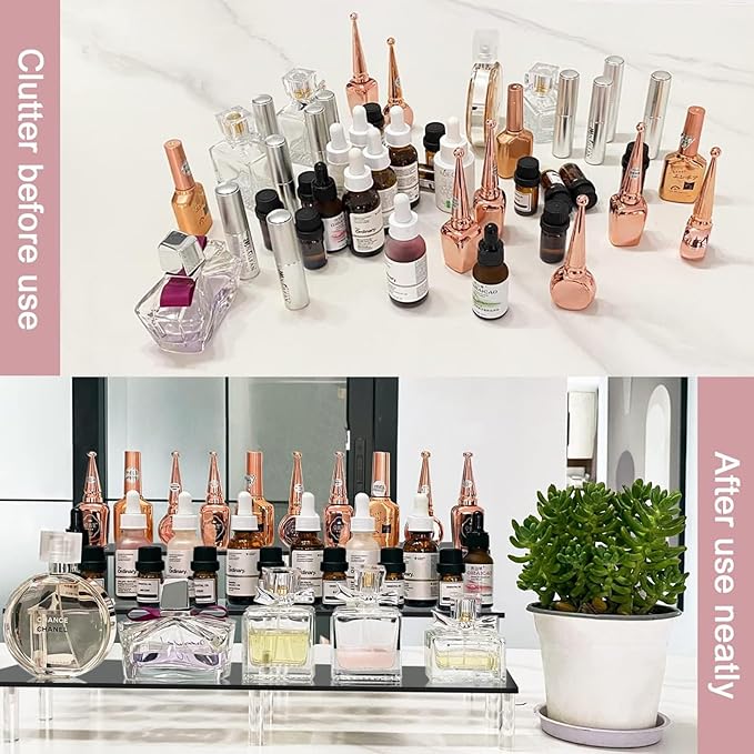 2 Packs 15 3/4 inch Acrylic Riser Display Stand Shelf Clear 3 Tier Display Shelves Compatible with Figures Cupcake Stand Food Dessert Holder