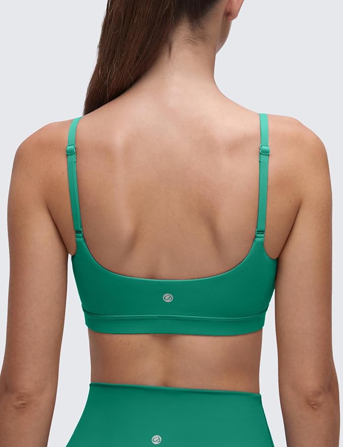 CRZ YOGA Butterluxe Adjustable Spaghetti Strap Sports Bras for Women - Scoop Neck Wireless Padded Yoga Workout Crop Top
