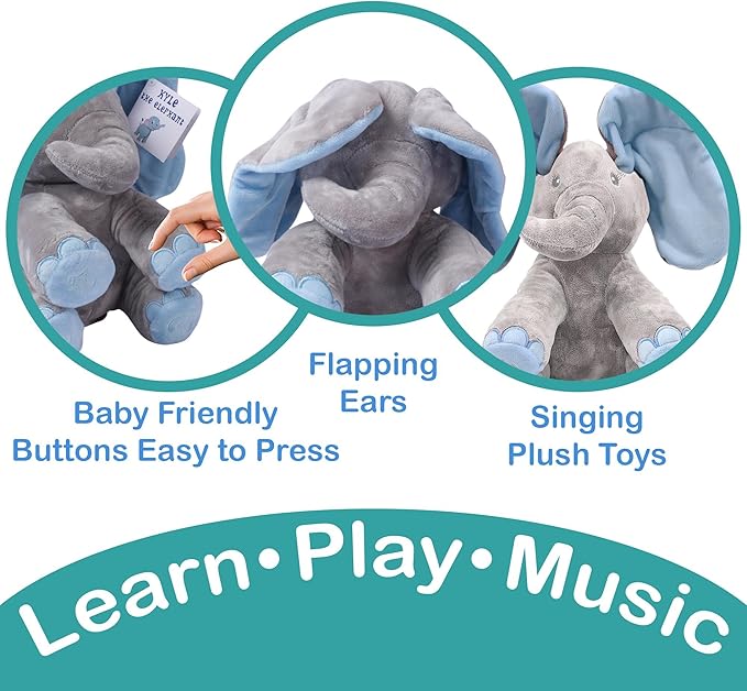 Dimple Kyle Peek A Boo Elephant Toy, Interactive Singing Stuffed Elephant Plush with Moving Ears, Musical Stuffed Animal for Babies and Toddlers, Adorable Baby Toy