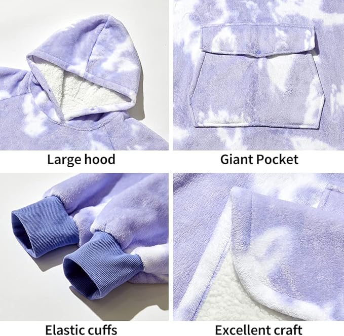 Krifey Wearable Blanket Hoodie, Oversized Sherpa Fleece Sweatshirt with Giant Pocket, Birthday Gifts for Women, Mom, Sister, Purple Cloud