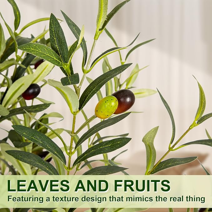 VIVATREES Olive Trees Artificial Indoor, 5FT Tall Faux Olive Tree with White Tall Planter, Artificial Plants with Natural Wood Trunk and Lifelike Fruits for Home Office Decor