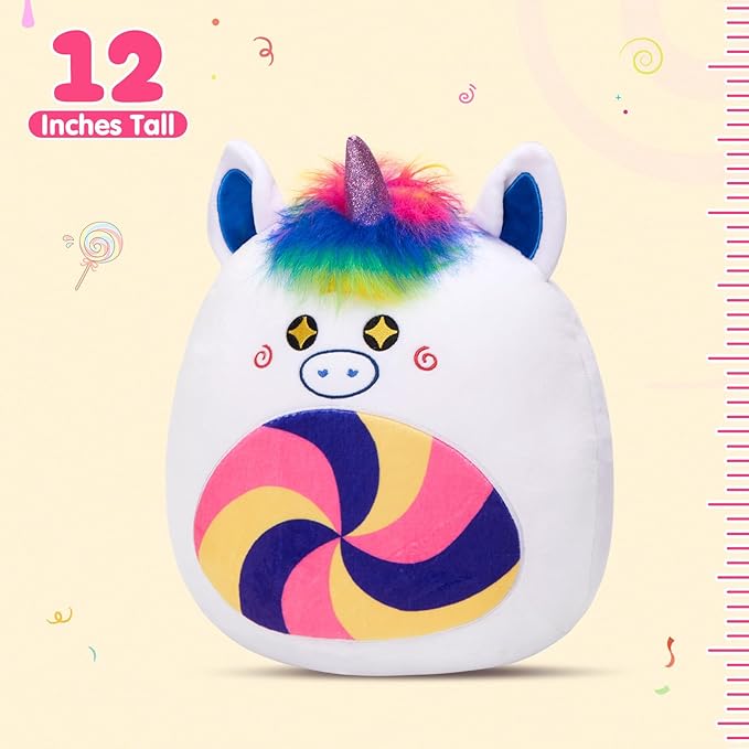 Athoinsu 12‑Inch Rainbow Unicorn Plush Pillow Soft & Cuddly Stuffed Animal for Kids Toddler Girls and Boys, Cute Rainbow Belly Plush Gift