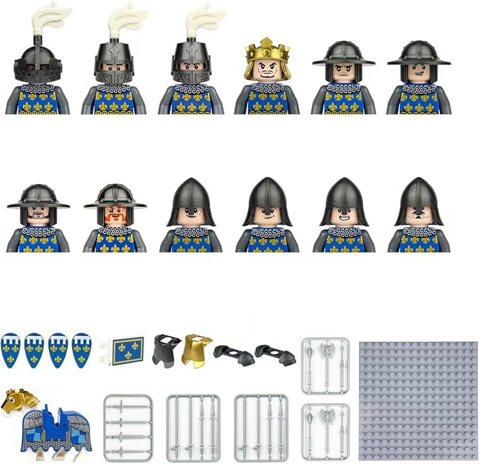 12PCS 1.8IN Medieval Knights Battle Soldiers with Weapons Action Figures Building Blocks Miniature Figurines Toys Cake Toppers (8149)