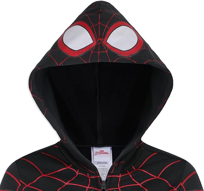 Marvel Spider-Man, Miles Morales, & Venom Boys Zip Up Hooded Sweatshirt and Pants Set for Toddlers and Big Kids – Black/Red