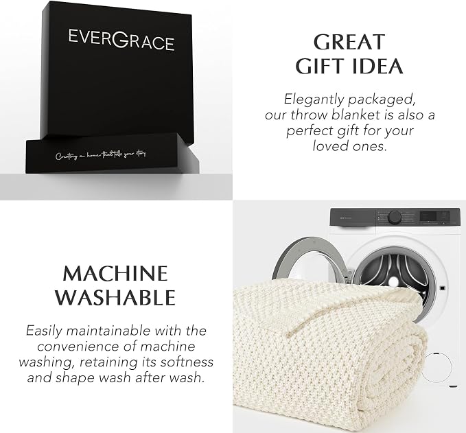 EVERGRACEHOME Chunky Chenille Knit Throw Blanket, 108x92, Ivory White | Sculpted Moss Stitch, Chic Modern Farmhouse, All-Season Warmth, OEKO-TEX® Certified, Oversized King for Couch, Bed, Sofa