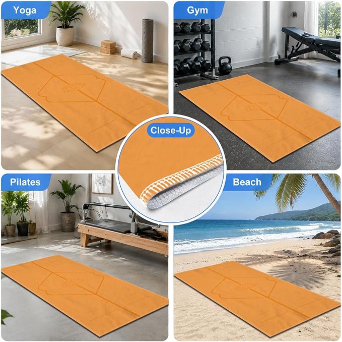 Yoga Mat Towel, Hot Yoga Non Slip with 4 Corner Pockets, 70 x 26 in | Soft Absorbent Microfiber With Four Corner Pockets, Fits Over Yoga Mats For Hot Yoga, Pilates, Gym, And Travel