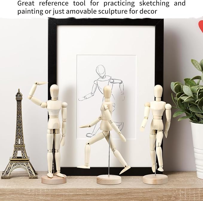 2 Pack Drawing Mannequin,8in Mini Posable Wooden Figurines Dummy,Art Drawing Figure Model Dolls for Home Office Desk Décor Sketching Painting,Body Action Figure Artists Gifts