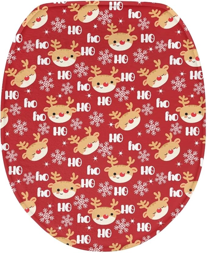 Toilet Seat Cover, Fits Most Most Round, Elongated and Oblong Lid, Bathroom Accessories Elastic Band at the Bottom-Christmas Deer Print