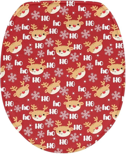 Toilet Seat Cover, Fits Most Most Round, Elongated and Oblong Lid, Bathroom Accessories Elastic Band at the Bottom-Christmas Deer Print