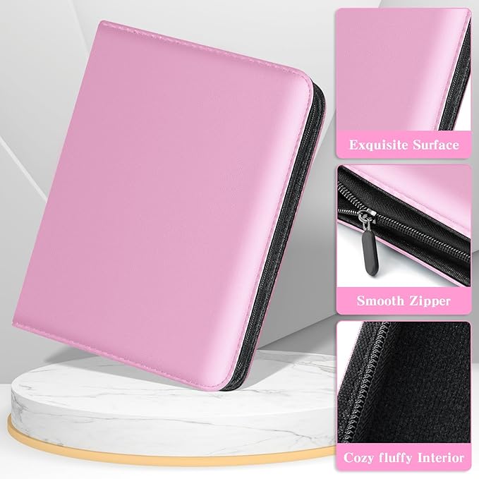 Jumbo Card Binder – WITHYU PU Leather Ringless Card Collection Binder with 60 Pockets, 5.7'' x 7.9''Card Holders Storage Album for Game Card (Pink)
