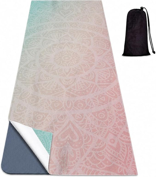 Yoga Mat Towel, Hot Yoga Non Slip with 4 Corner Pockets, 74 x 26 in | Soft Absorbent Microfiber With Four Corner Pockets, Fits Over Yoga Mats For Hot Yoga, Pilates, Gym, And Travel