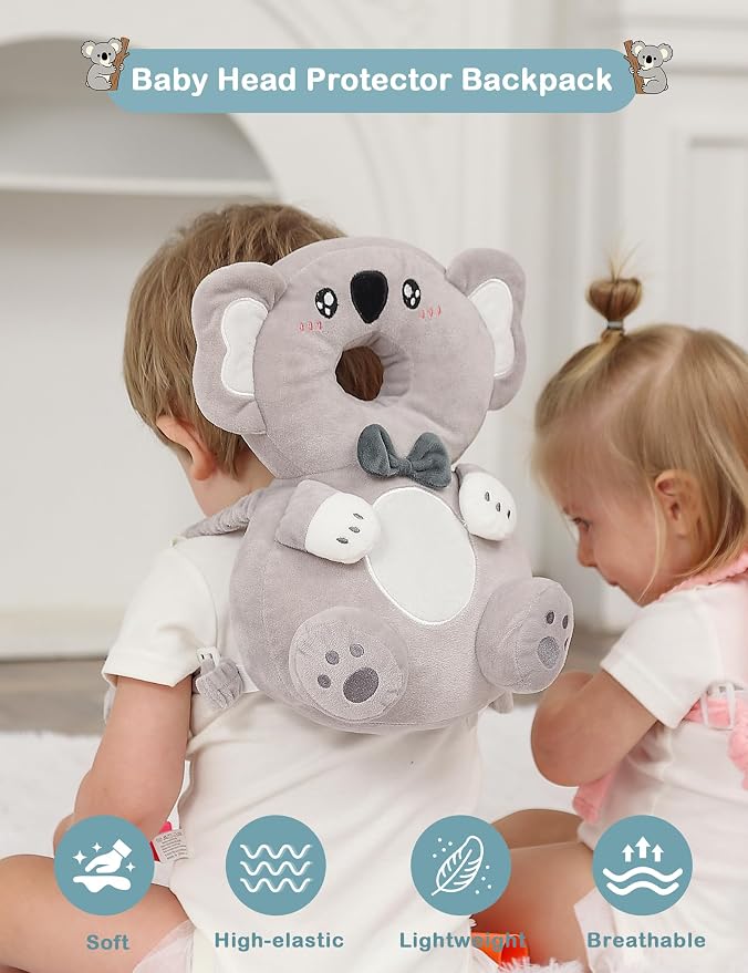 JunNeng Baby Head Protector Backpack, Toddler Walking Fall Head Protection,Grey Koala