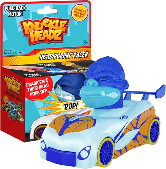 Knuckle Headz Pop-Up Racer Car Toy, Friction-Powered Pull Back Race Car, Head Popping Fun Gift for Kids, Boys, Girls, Ages 3+, Gorilla