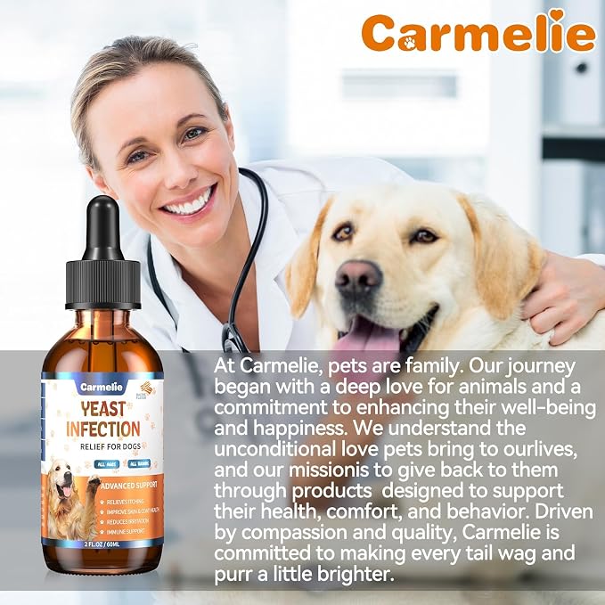 Carmelie Natural Yeast Relief for Dogs, Support Healthy Itch Relief, Ear Paw Discomfort Care, Itch Relief for Dog, Allergy Supports, Inflammation Relief for Dogs, 60ml Bacon Flavor