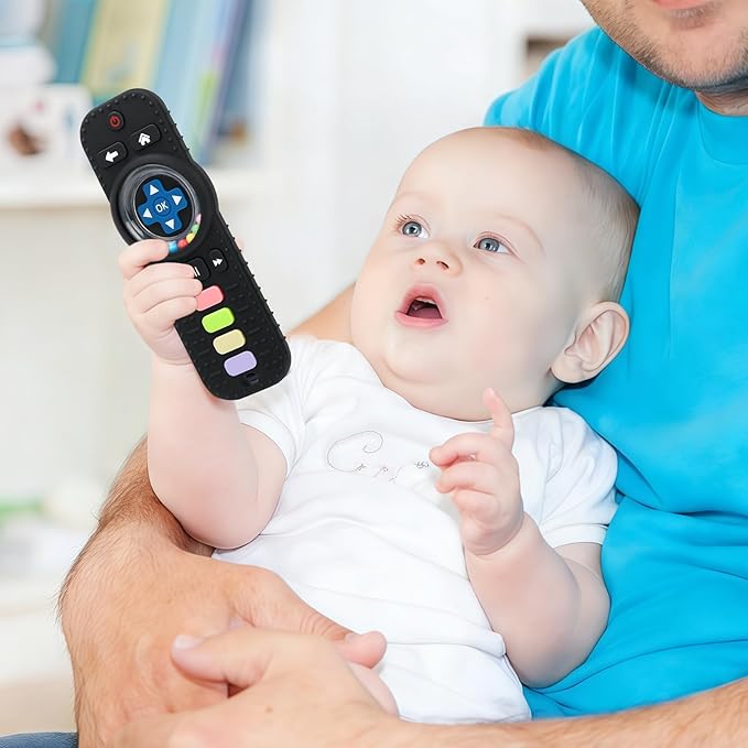 Baby Teether Toy Chew Toys for Babies, Silicone TV Remote Control Shape with Rattle Teething Relief for Infants, Sensory Teething Toys for Baby