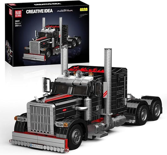 Mould King 10037 Semi Truck Building Set, Flatbed Truck Toy with 10 Wheels, Collectible Car Model to Build and Display, Buildable Gifts for Boys and Girls/Adult (1797 Pieces)